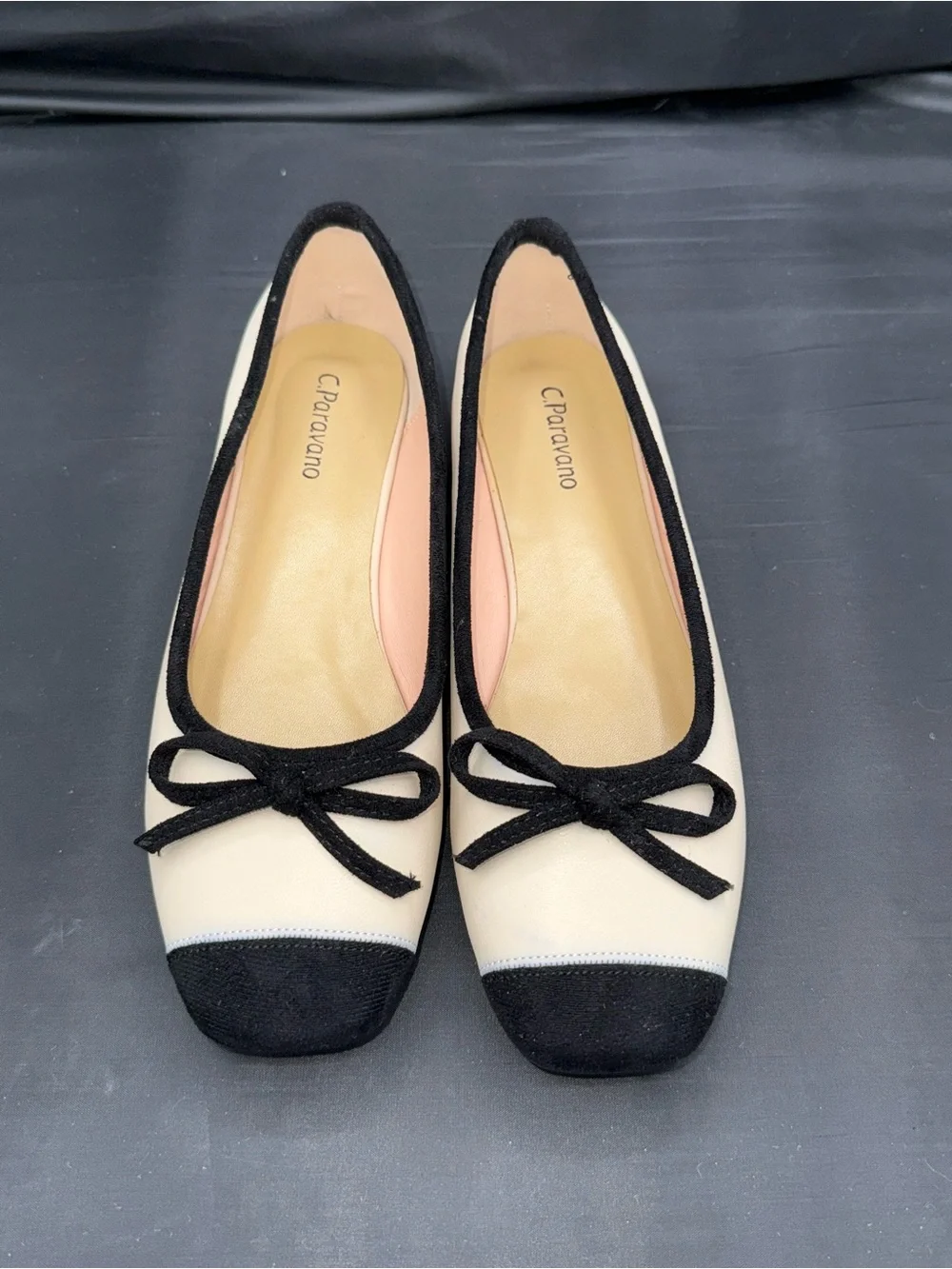 C.Paravano Cap Toe Ballet Flats Coquette Parisian Chic Quiet Luxury Bow Sz 6.5